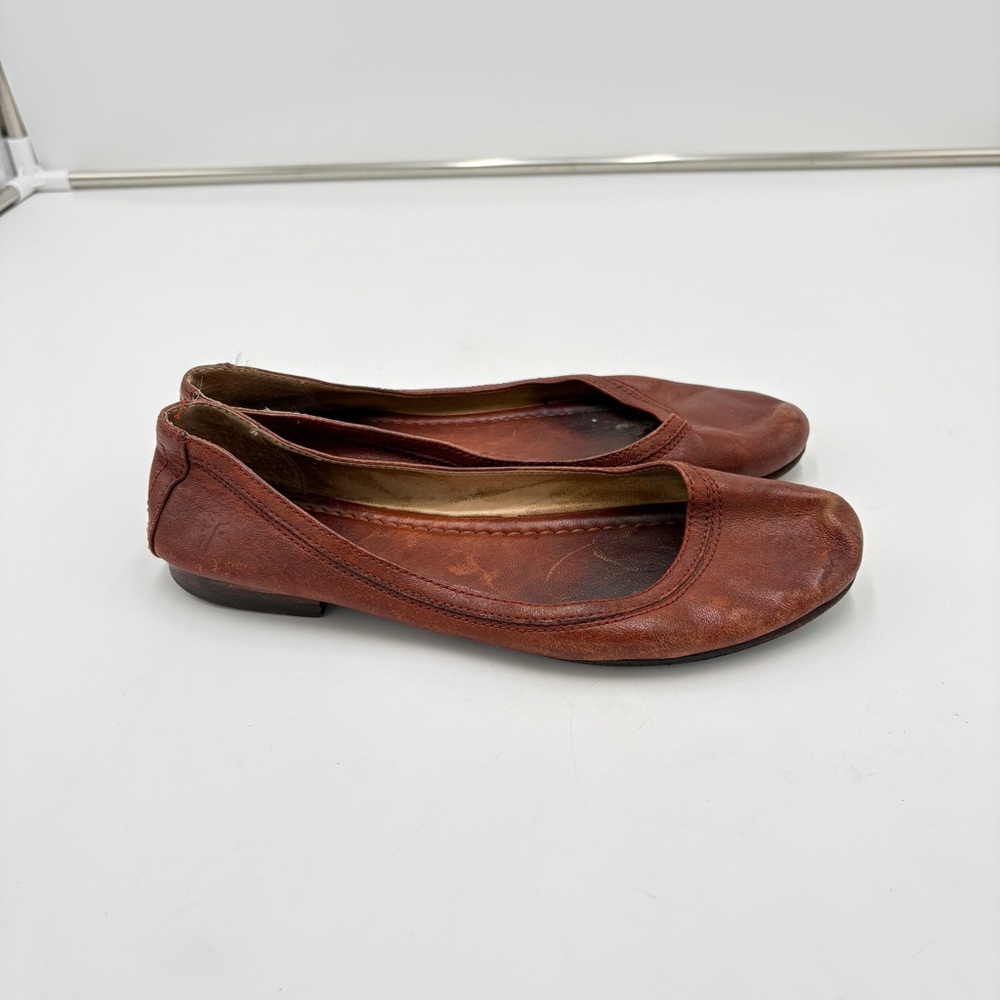 Frye Carson Ballet Flats Round Toe Brown Leather Classic Women’s Size 7.5